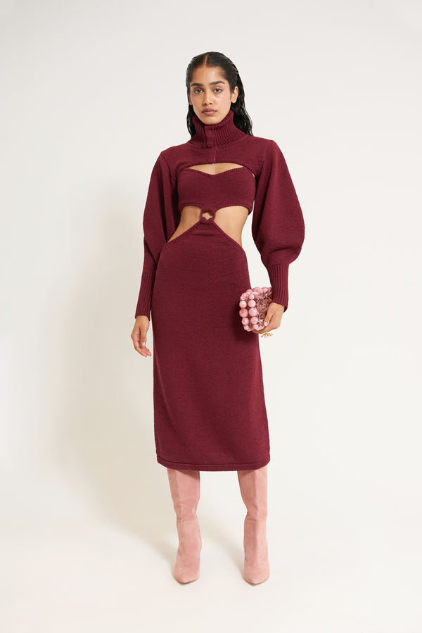 SKYLAR KNIT DRESS - MAROON PEAK